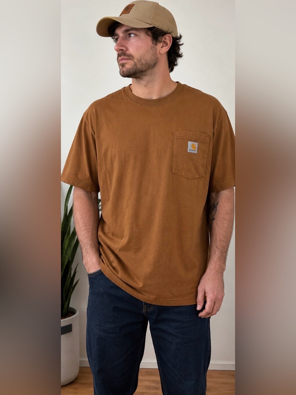 643 Carhartt K87 Men’s Pocket T-Shirt Brown XL Original Fit Heavyweight Cotton
